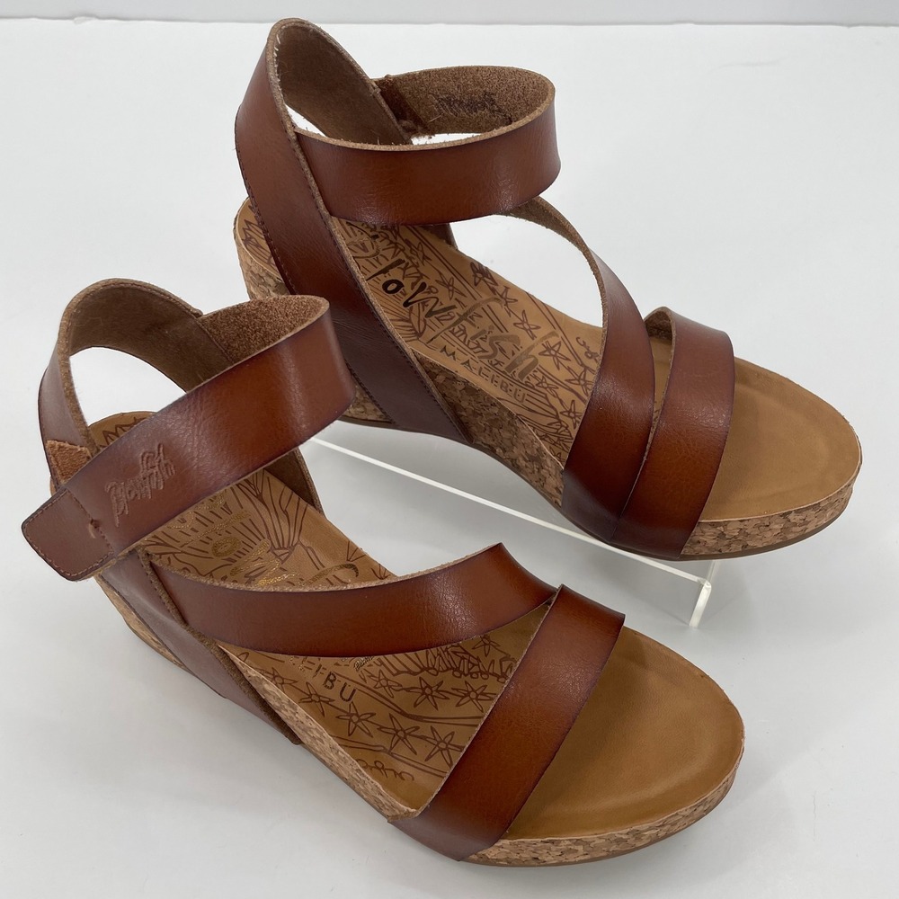 Blowfish Malibu Womens Wedge Hapuku Sandals 8 Brown NWOB Strappy Cork Platform